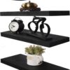 Wood Floating Shelves for Wall, Wooden Wall Shelves for Bedroom, Wall Mounted Shelves for Living Room, Set of 4 Black